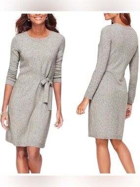 Talbots Gray Crewneck Tie Up Confetti LS Sweater Dress NWT size Petite